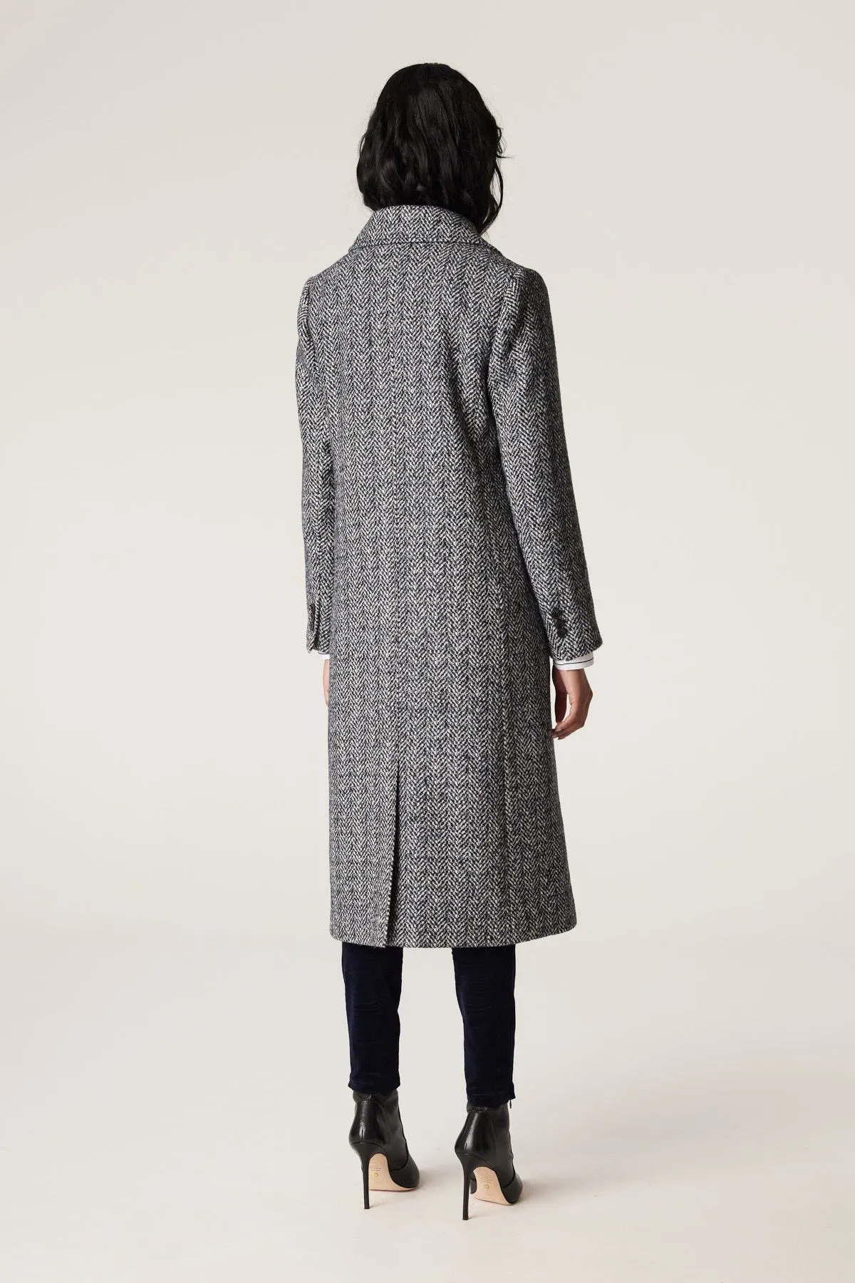 Emma Herringbone Coat - Blue Herringbone