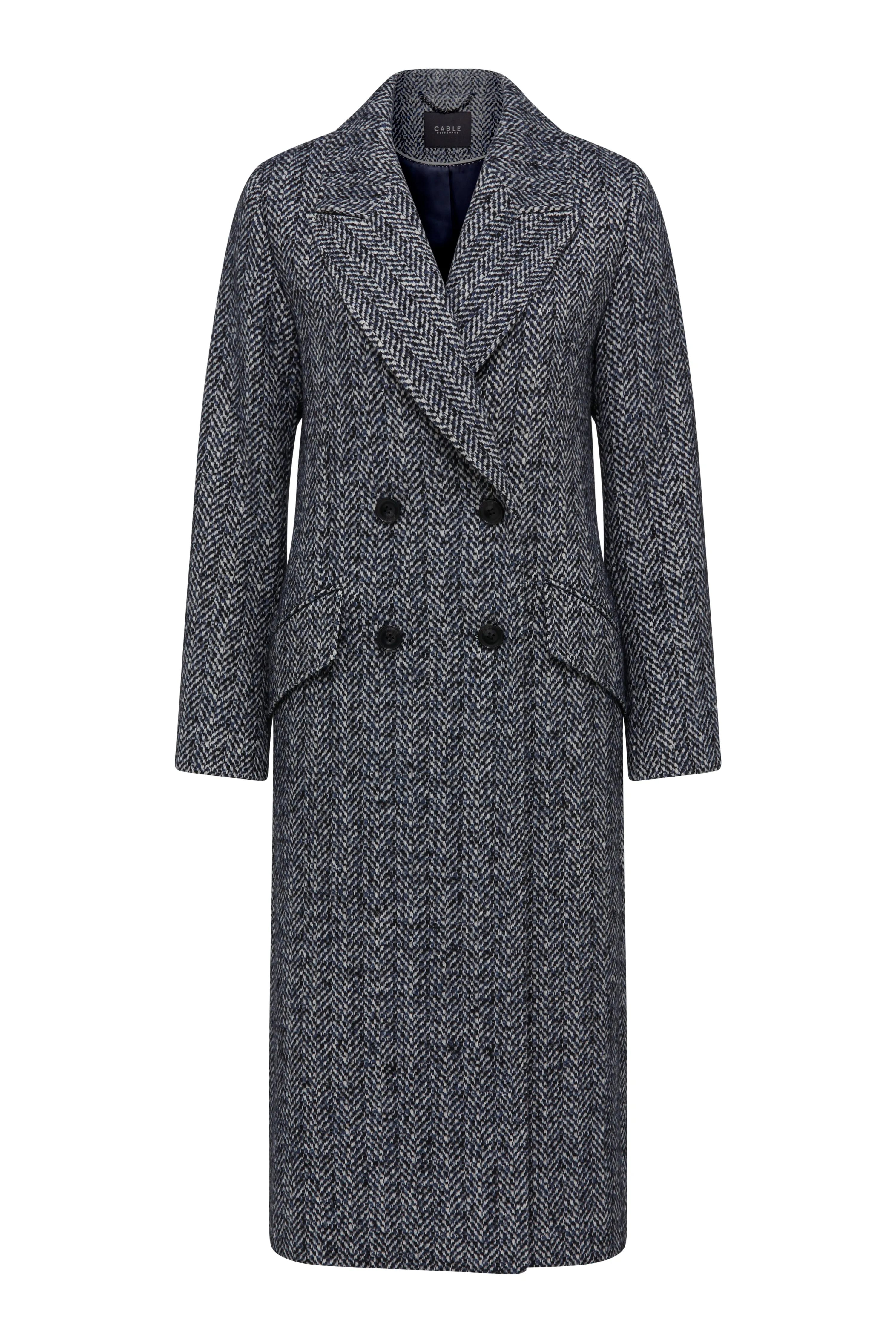 Emma Herringbone Coat - Blue Herringbone