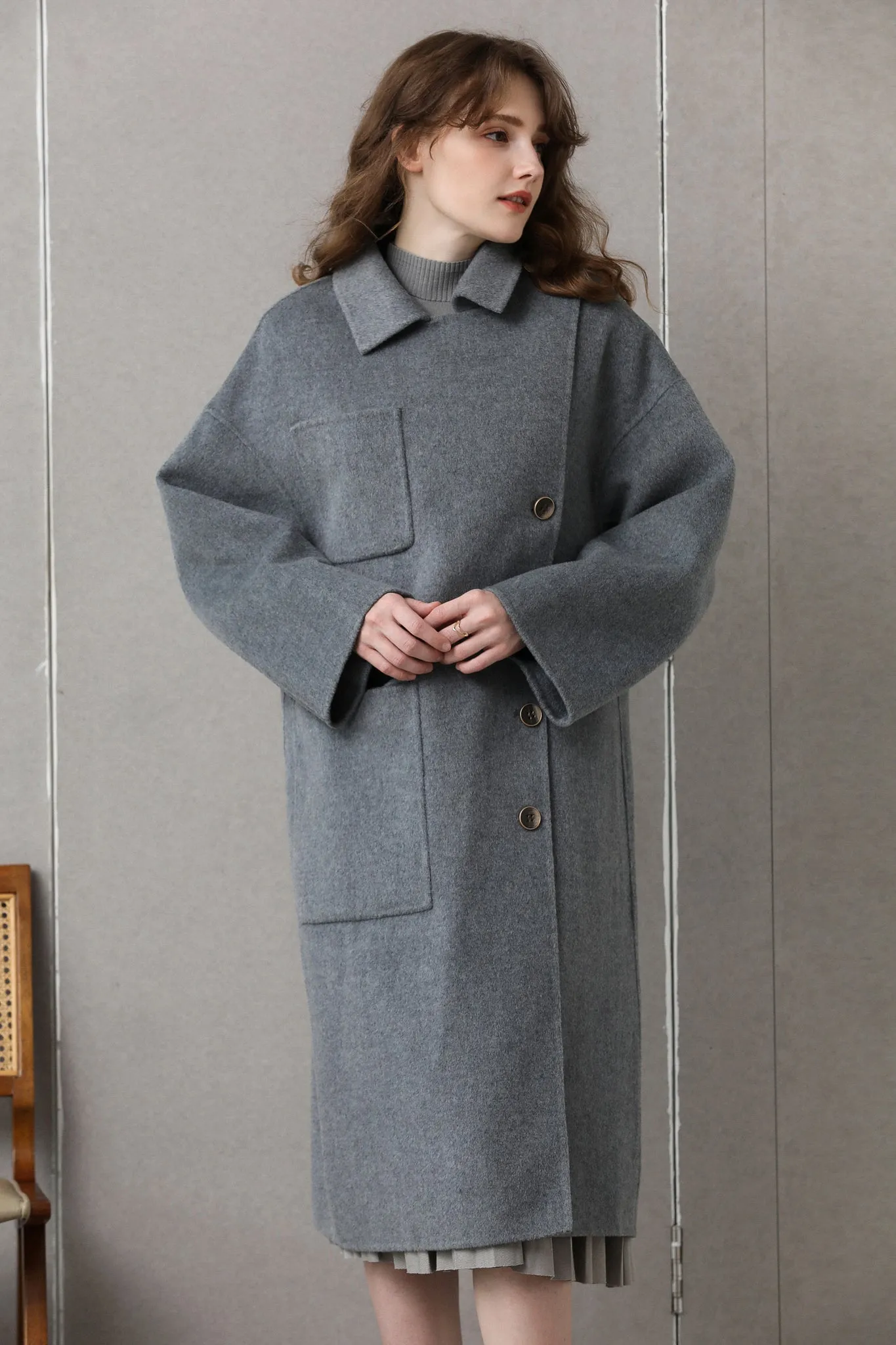 Fangyan | Gaella Grey Asymmetric Wool Coat