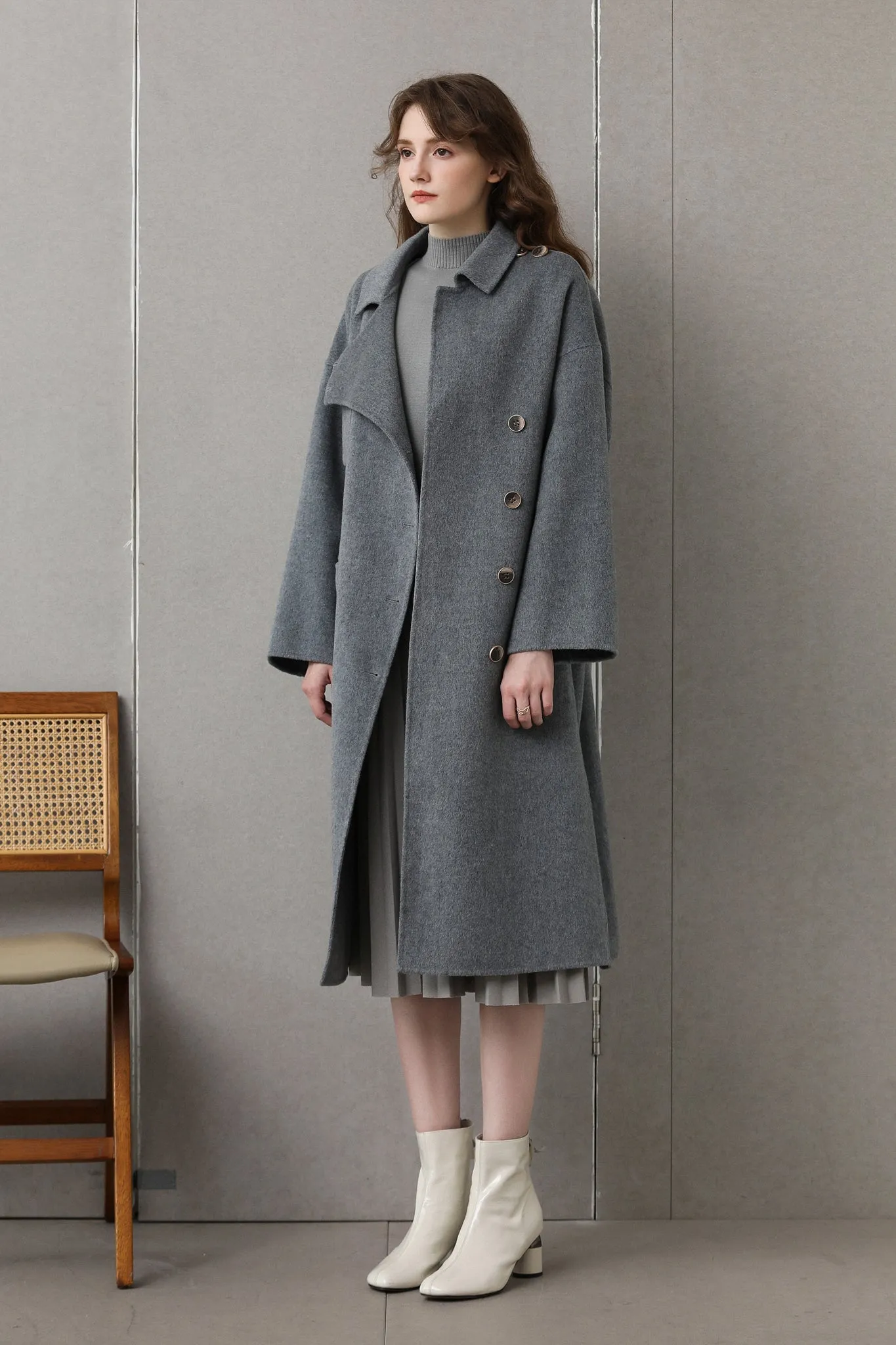 Fangyan | Gaella Grey Asymmetric Wool Coat