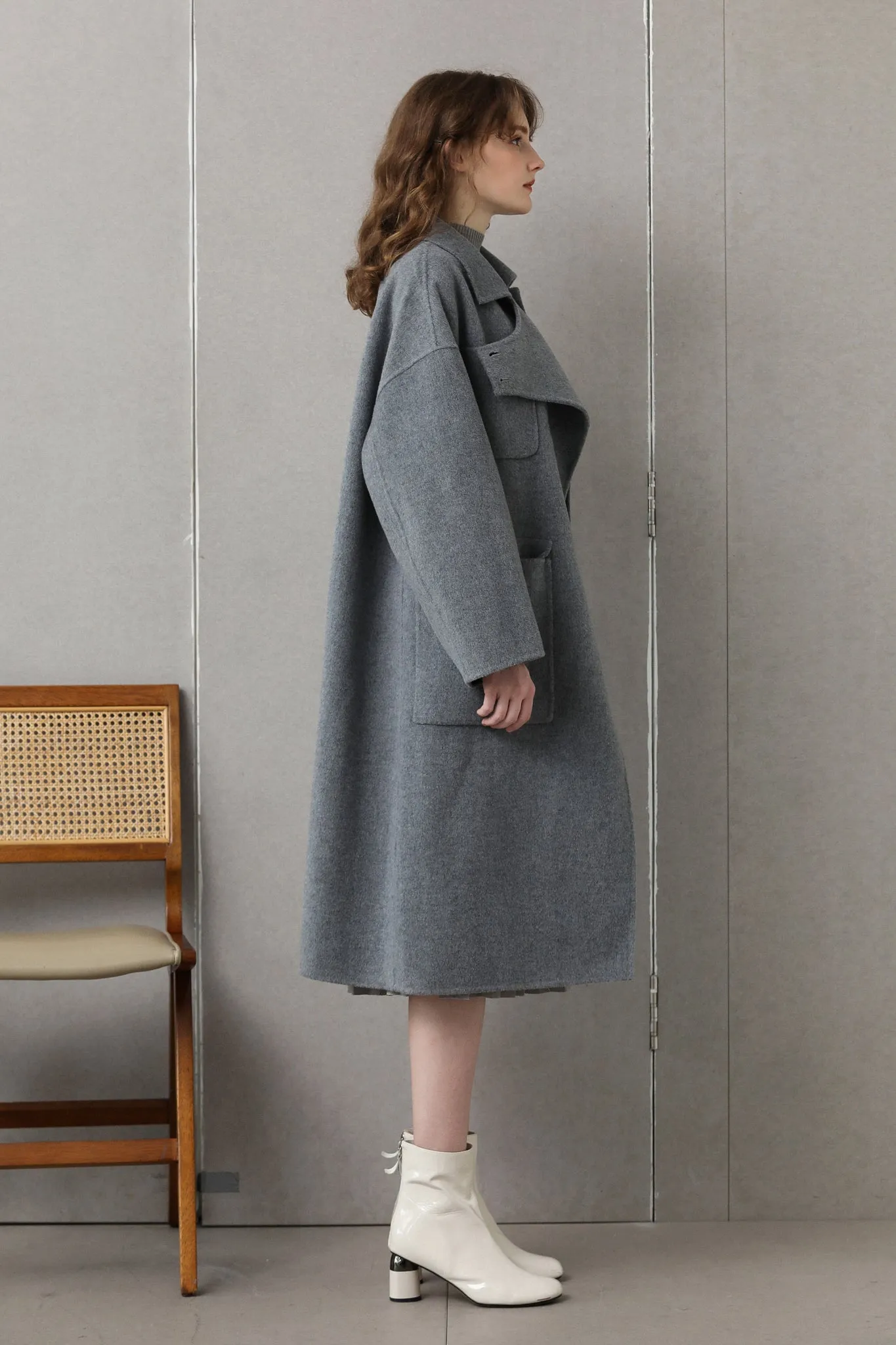 Fangyan | Gaella Grey Asymmetric Wool Coat