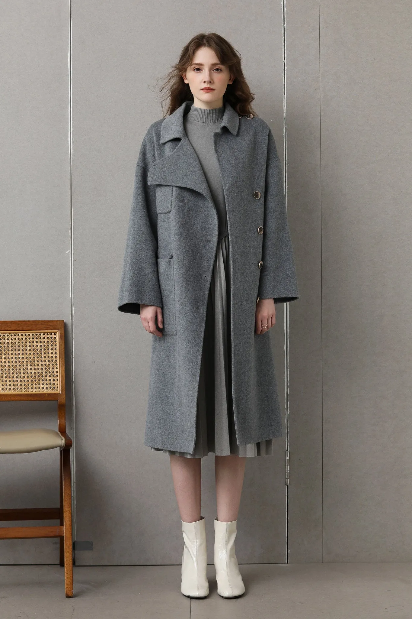 Fangyan | Gaella Grey Asymmetric Wool Coat