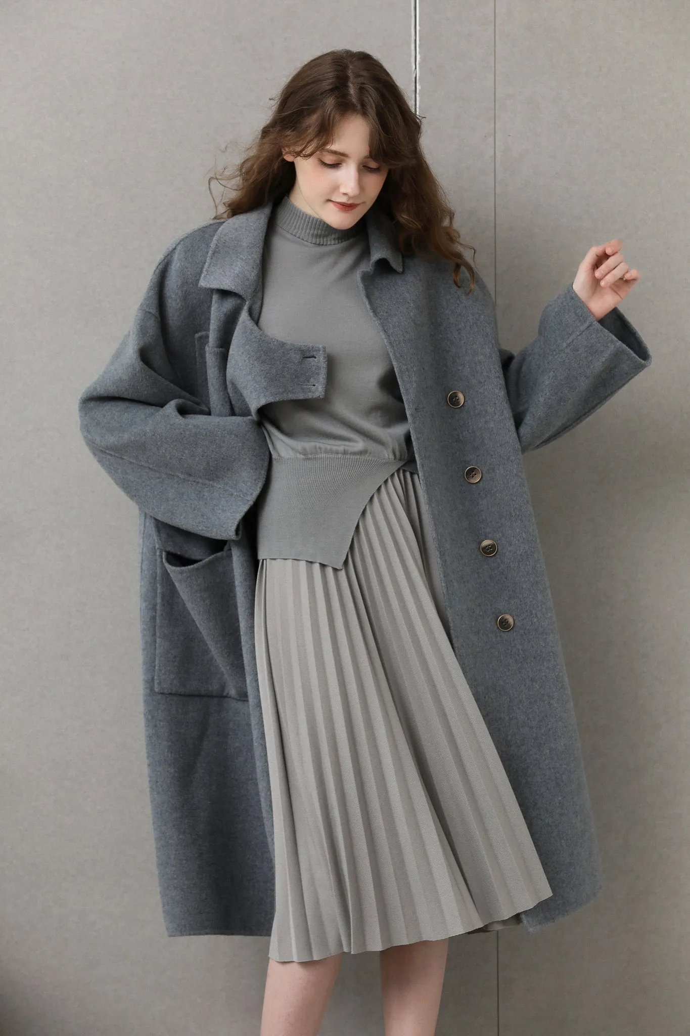 Fangyan | Gaella Grey Asymmetric Wool Coat