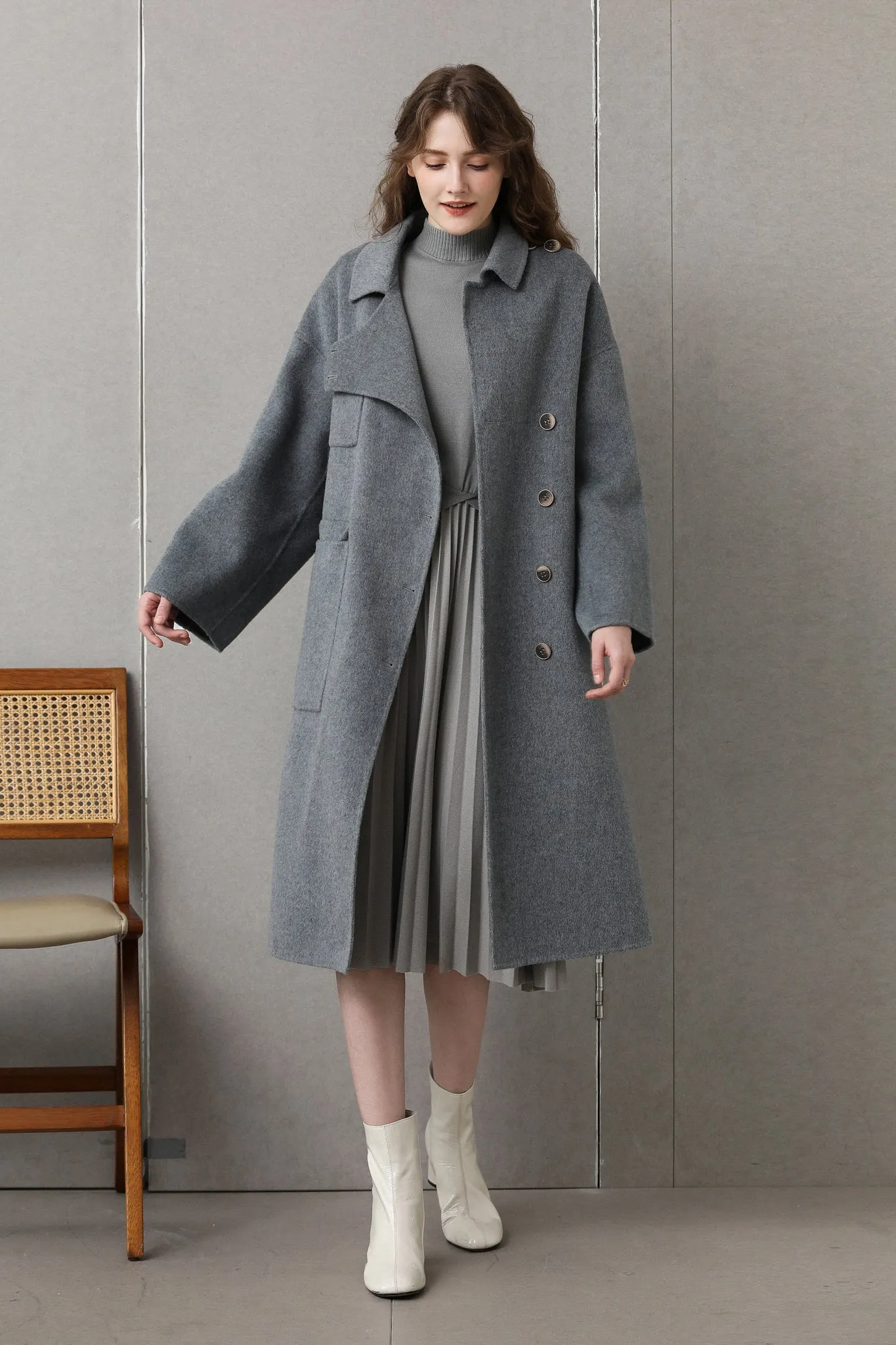 Fangyan | Gaella Grey Asymmetric Wool Coat