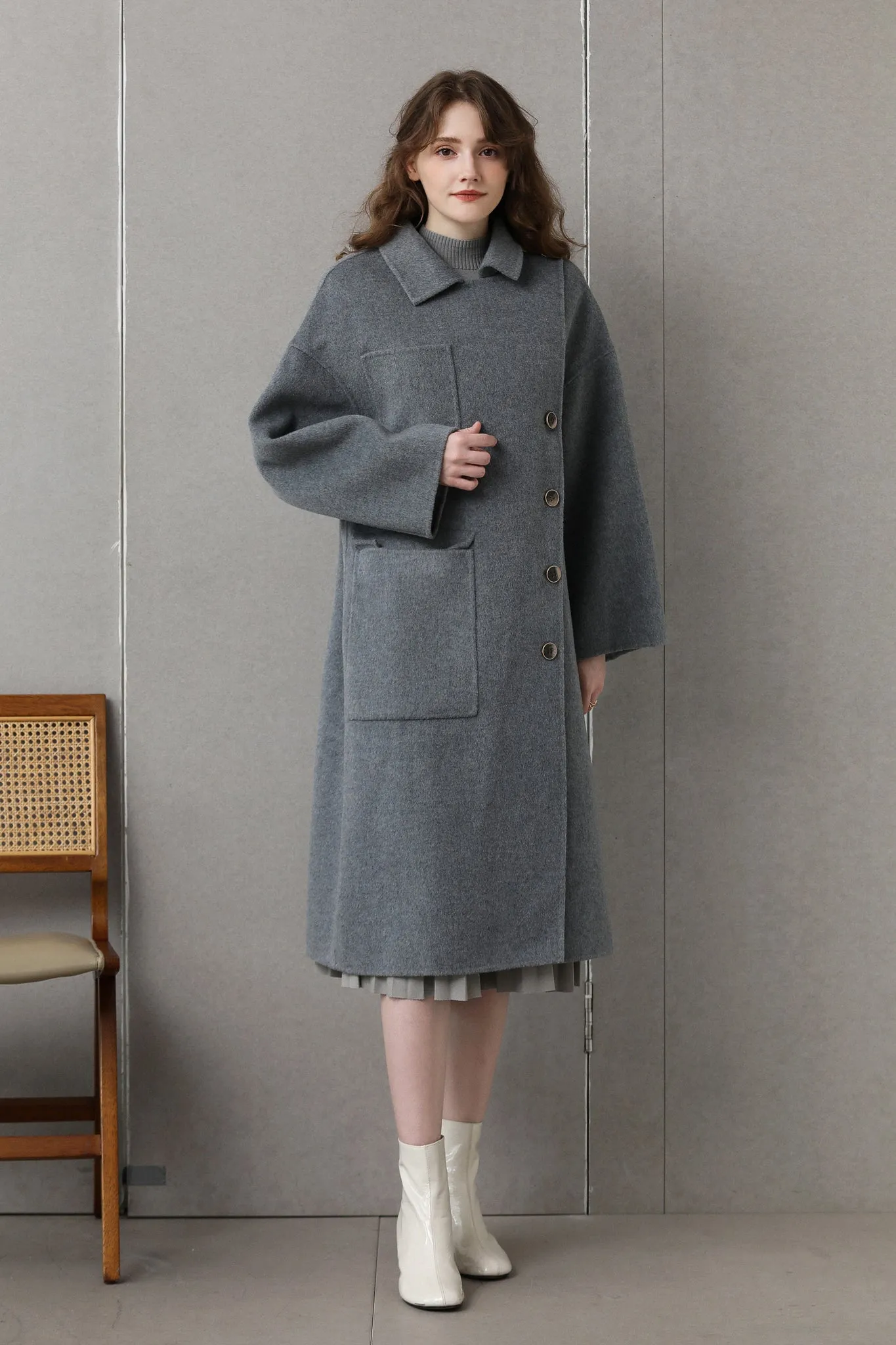 Fangyan | Gaella Grey Asymmetric Wool Coat