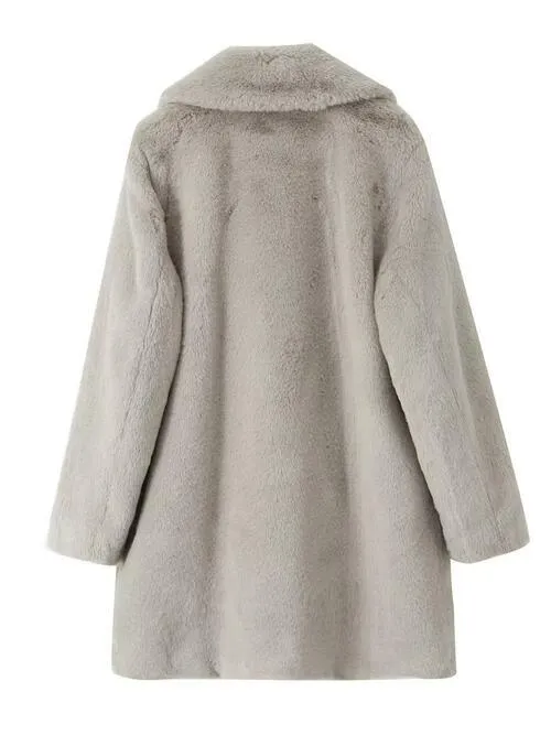 Faux Fur Lapel Neck Coat with Pocket