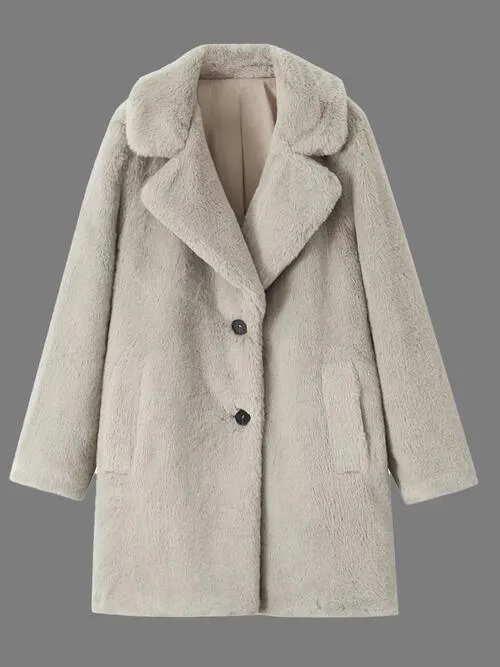 Faux Fur Lapel Neck Coat with Pocket