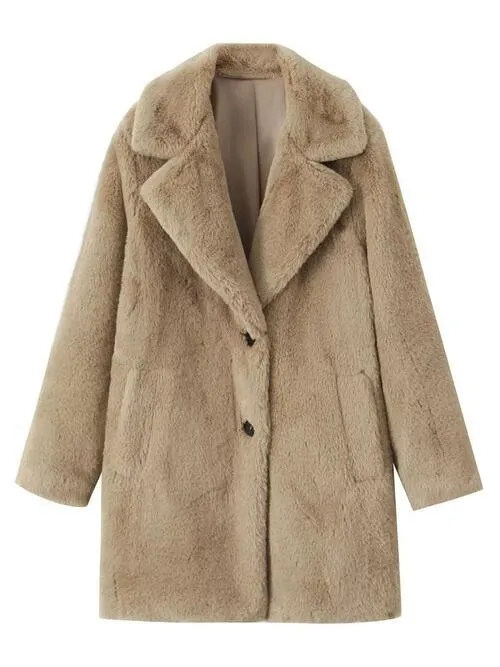 Faux Fur Lapel Neck Coat with Pocket