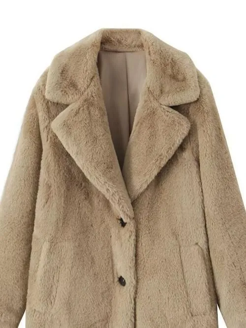 Faux Fur Lapel Neck Coat with Pocket