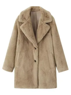 Faux Fur Lapel Neck Coat with Pocket