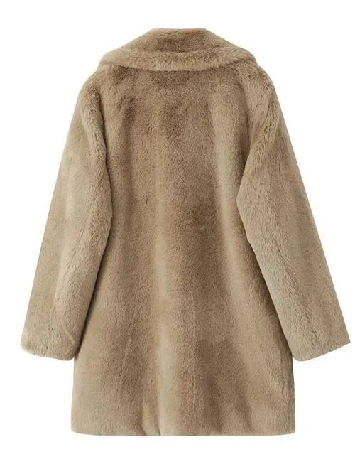 Faux Fur Lapel Neck Coat with Pocket