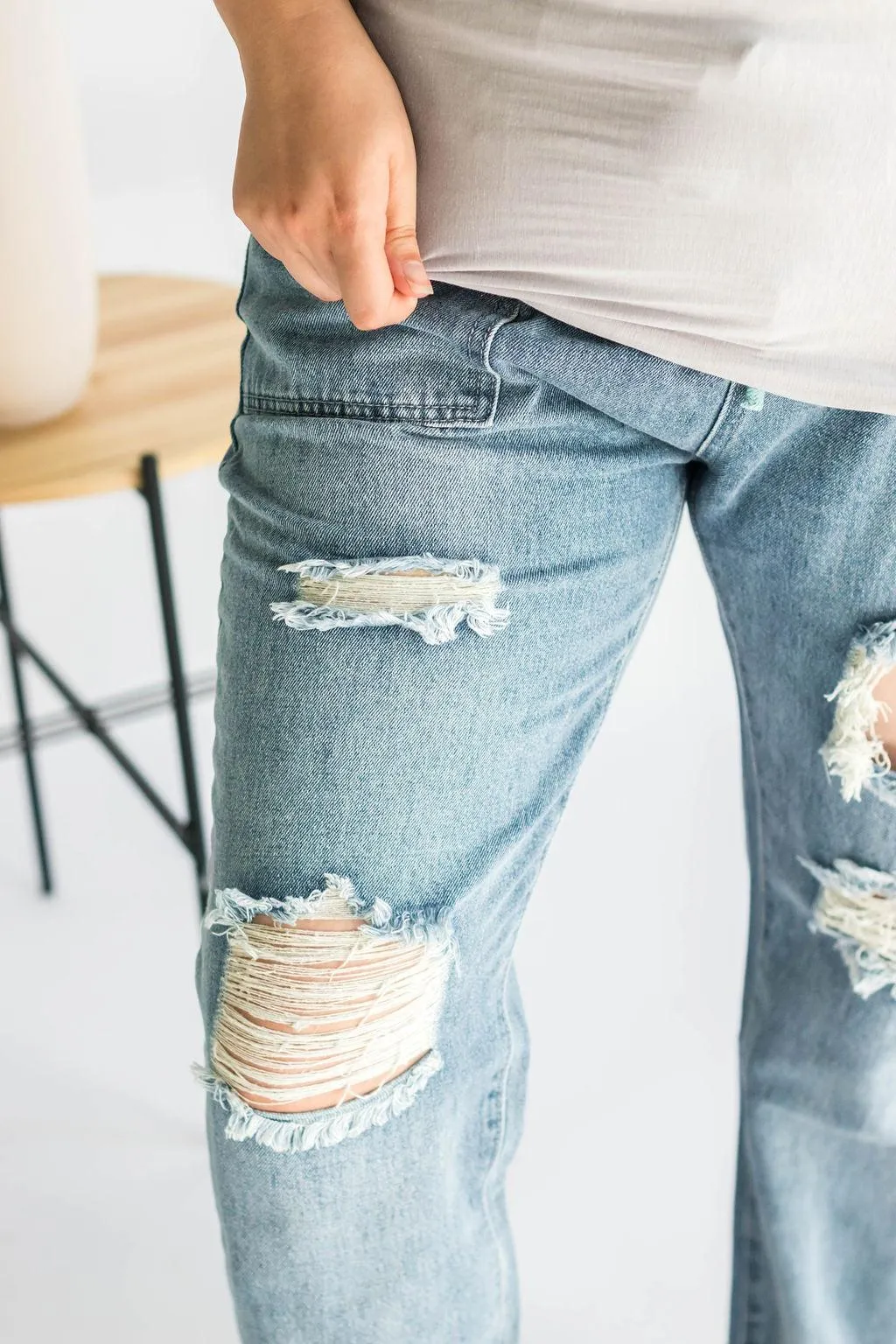 FINAL SALE - Distressed Boyfriend Denim Joggers Jeans