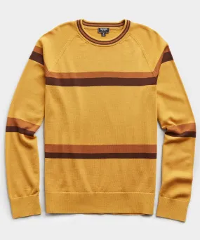 Fine Italian Merino Wool Stripe Crew Sweater in Mustard