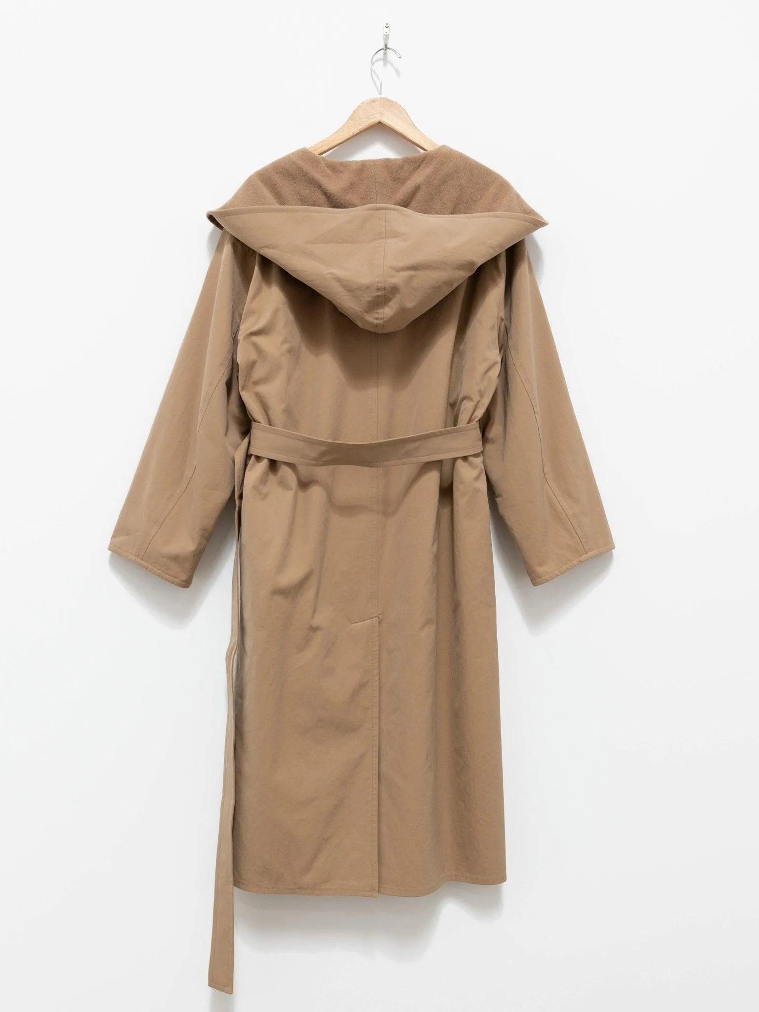 Finx Hard Twist Gabardine Hooded Double Coat - Beige Chambray