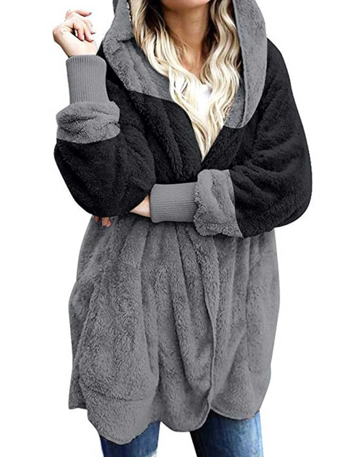 Fleece Fur Hooded Fluffy Coat