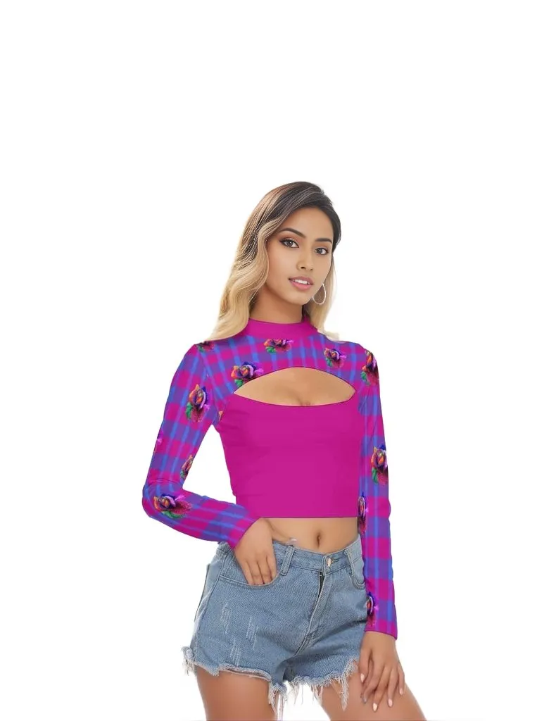 Floral Reign Plaid Womens Hollow Chest Crop Top