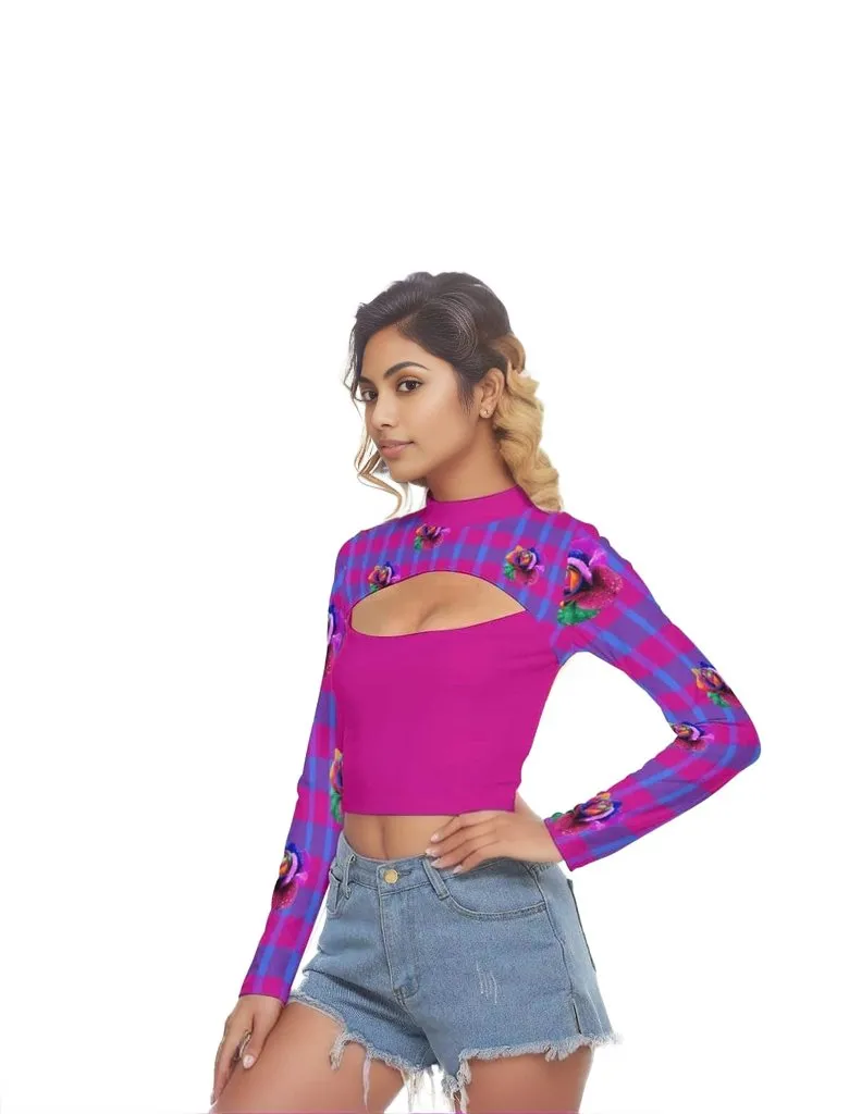 Floral Reign Plaid Womens Hollow Chest Crop Top