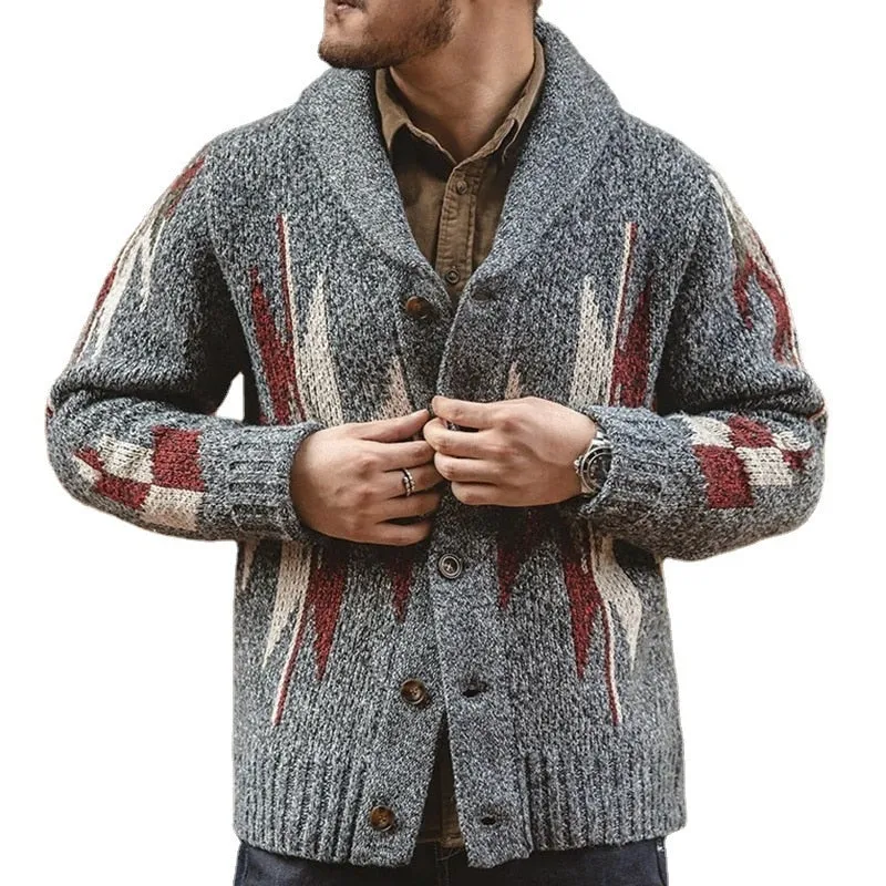 Foesce -New Male Clothes Knitted Vintage Fashion Cardigan Sweater Autumn Thicken Coat Streetwear Trendy V-neck Men's