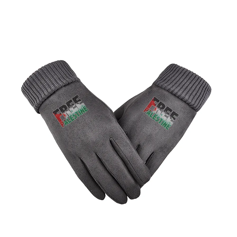 Free Palestine Sticker Unisex Suede Fabric Gloves - Gray