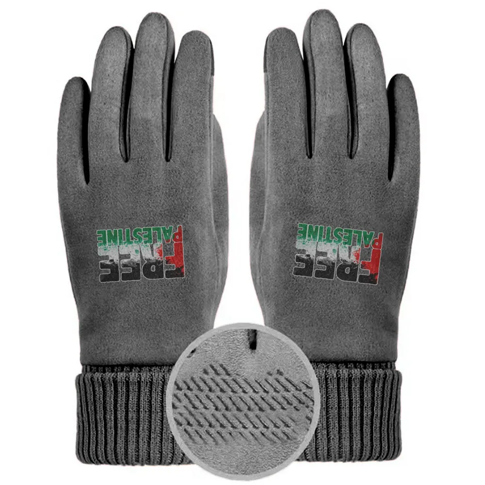 Free Palestine Sticker Unisex Suede Fabric Gloves - Gray