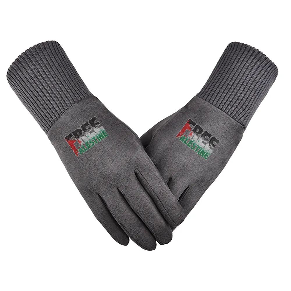 Free Palestine Sticker Unisex Suede Fabric Gloves - Gray