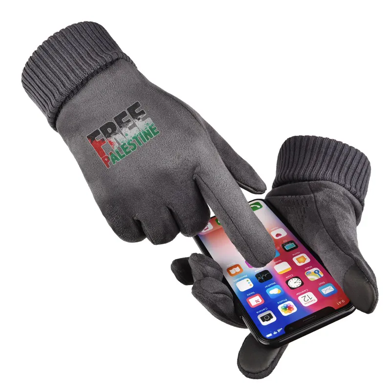 Free Palestine Sticker Unisex Suede Fabric Gloves - Gray