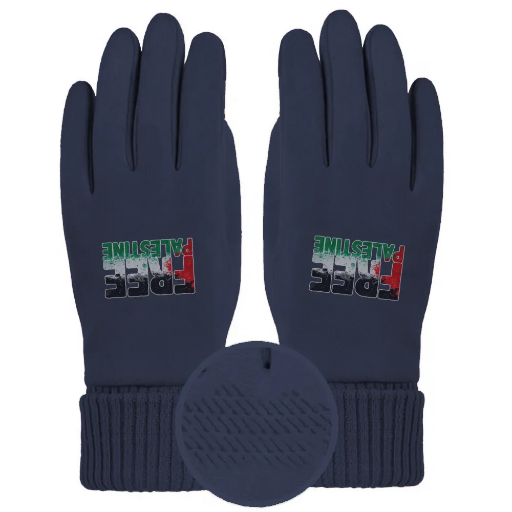 Free Palestine Sticker Unisex Suede Fabric Gloves - MidnightBlue