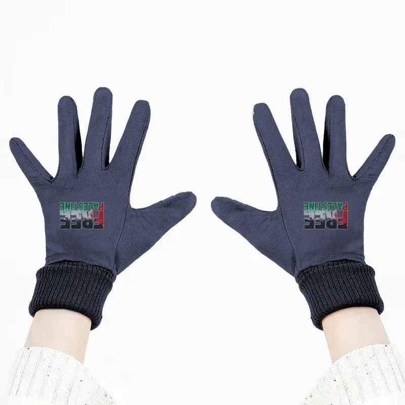 Free Palestine Sticker Unisex Suede Fabric Gloves - MidnightBlue