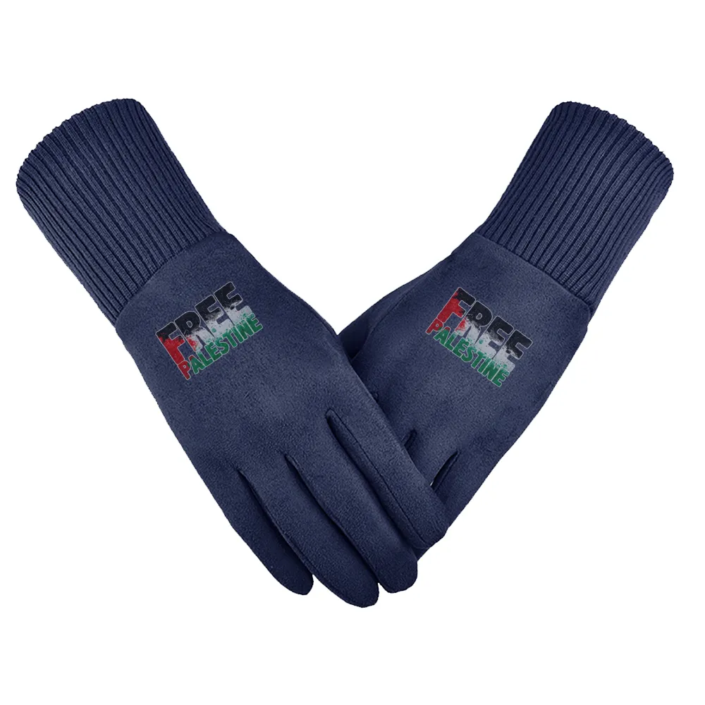 Free Palestine Sticker Unisex Suede Fabric Gloves - MidnightBlue