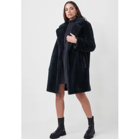 French Connection BUONA FAUX FUR LONG COAT DARK SPRINGS 70RAH