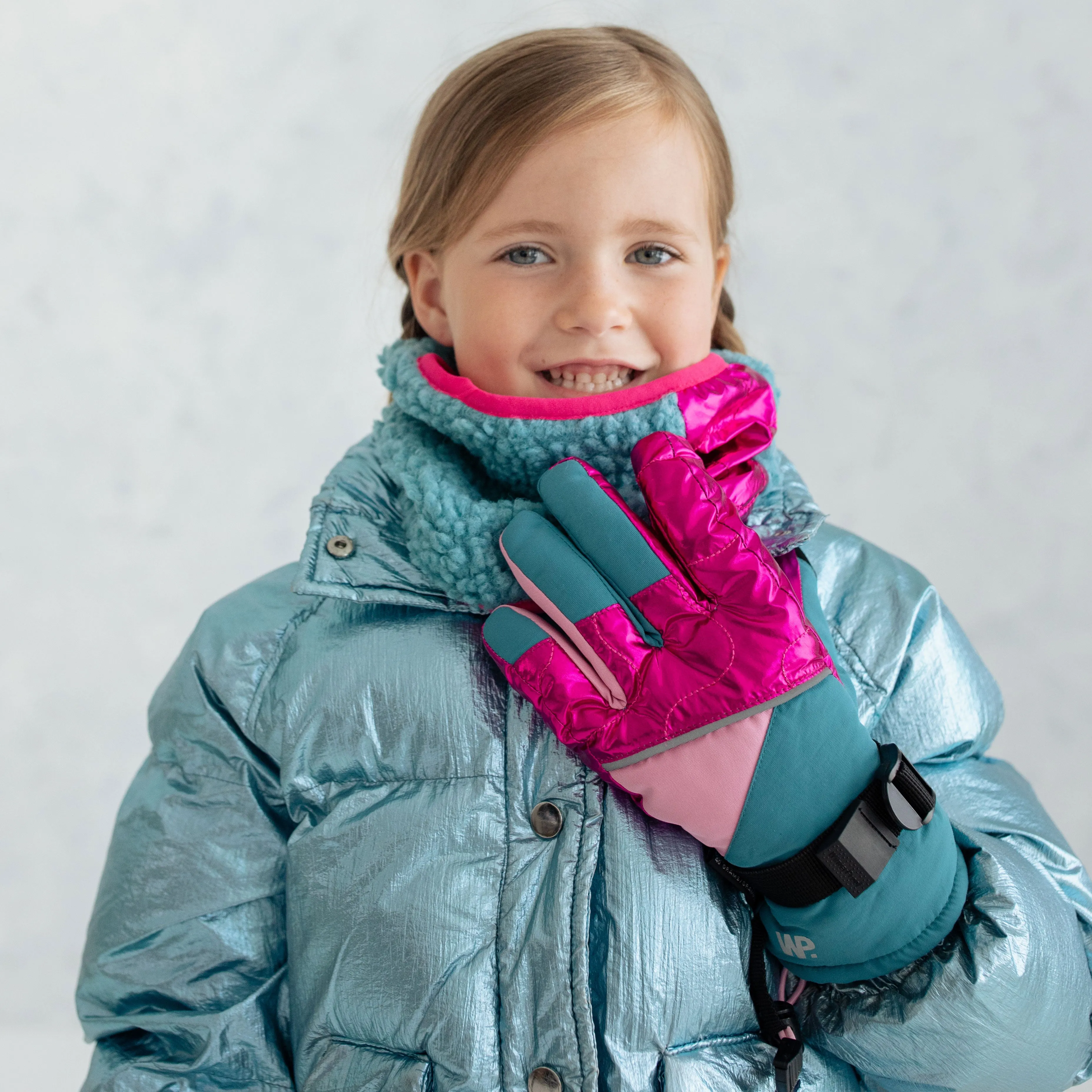 Girl's Pagoda Blue Metallic Magenta Ski Gloves