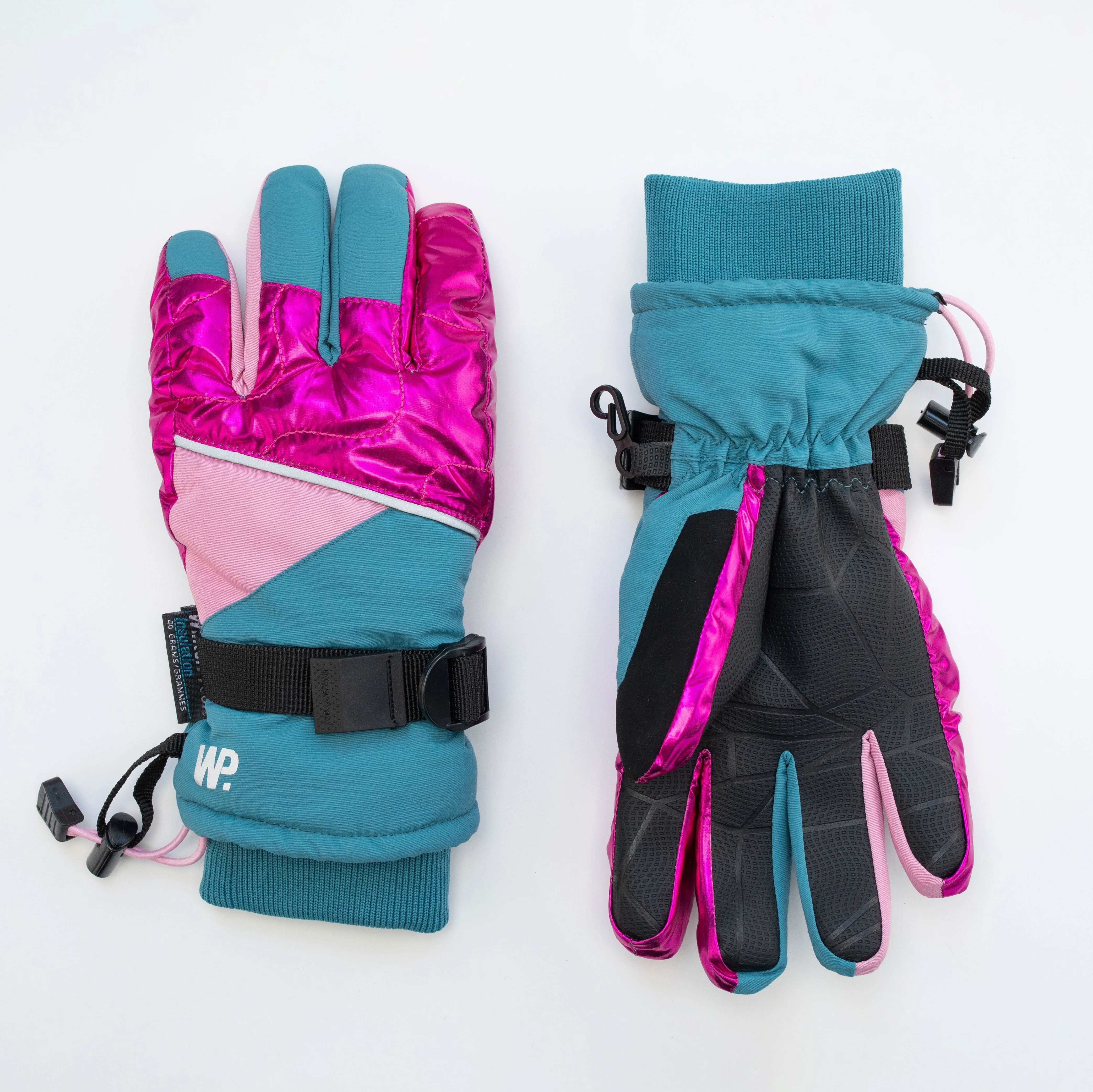 Girl's Pagoda Blue Metallic Magenta Ski Gloves