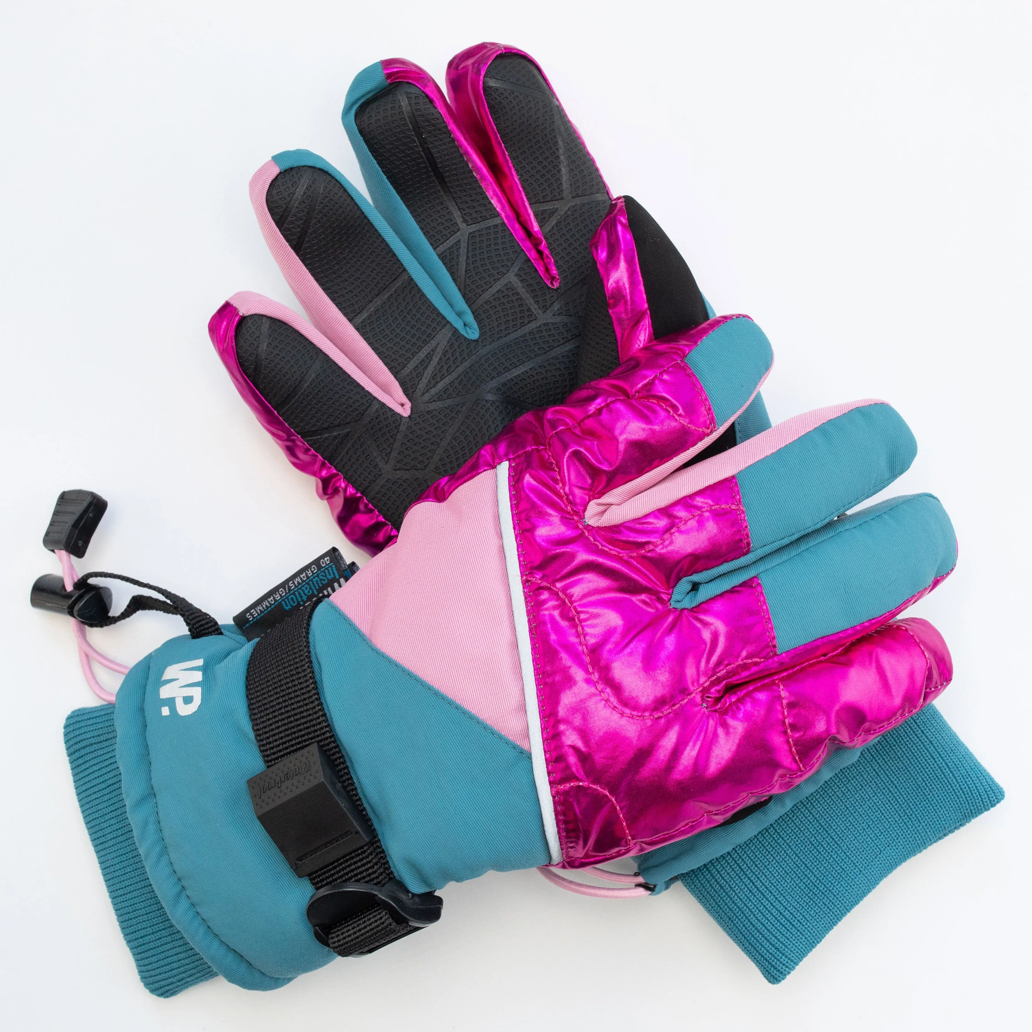 Girl's Pagoda Blue Metallic Magenta Ski Gloves