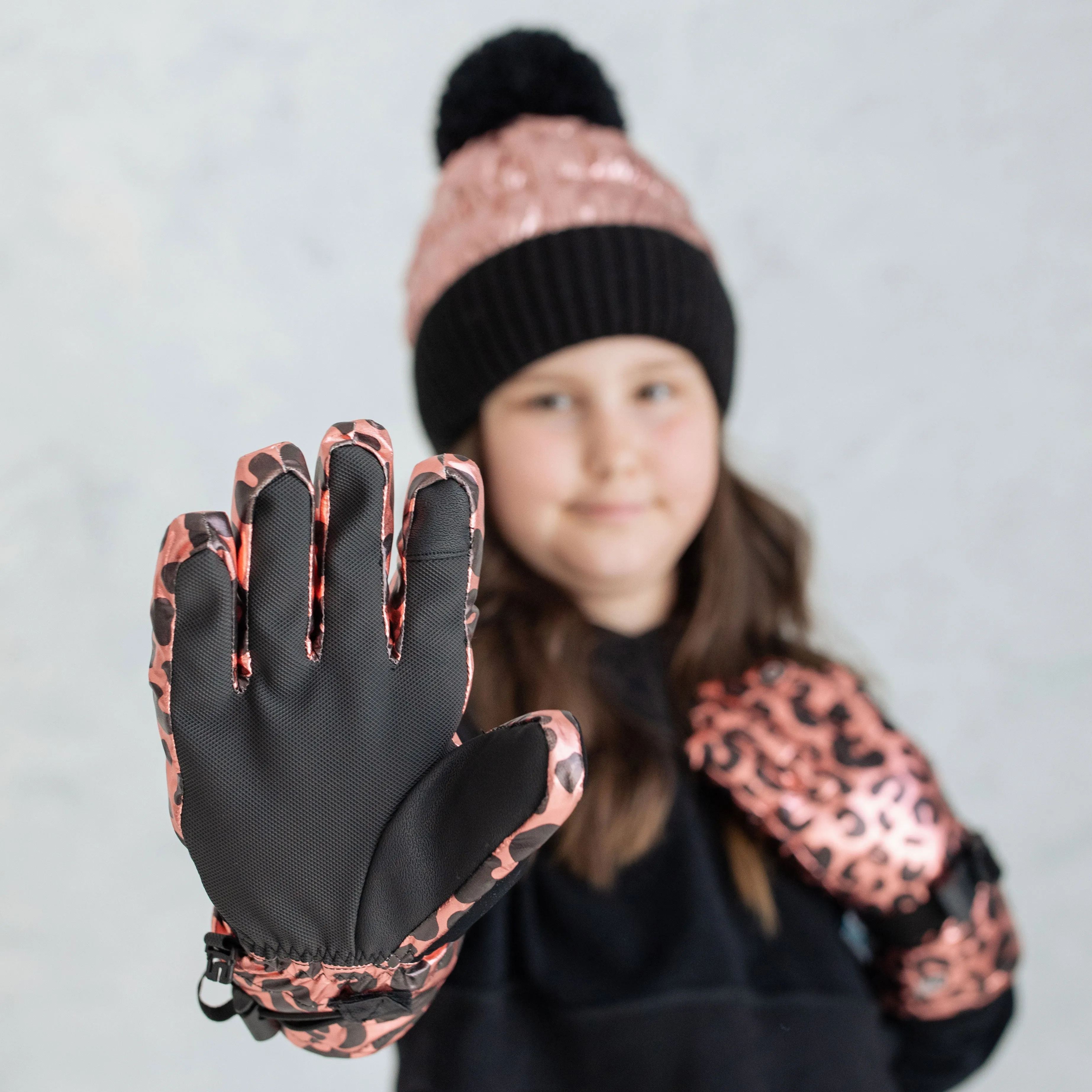 Girl's Rose Gold Leopard Foil Gloves