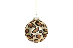 Glass Gold Leopard Print Glitter Christmas Tree Bauble