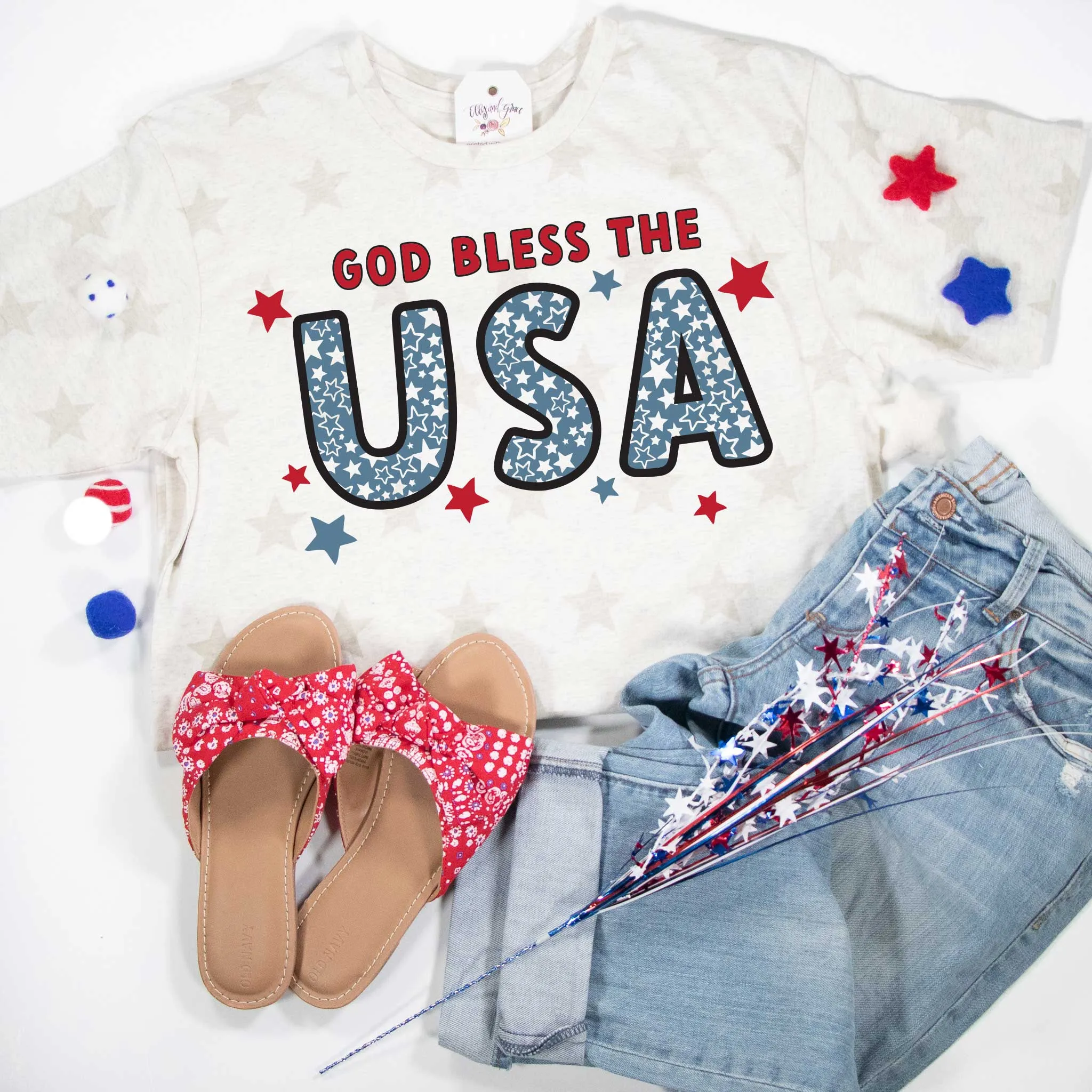 God Bless the USA Multicolor Unisex Star Tee