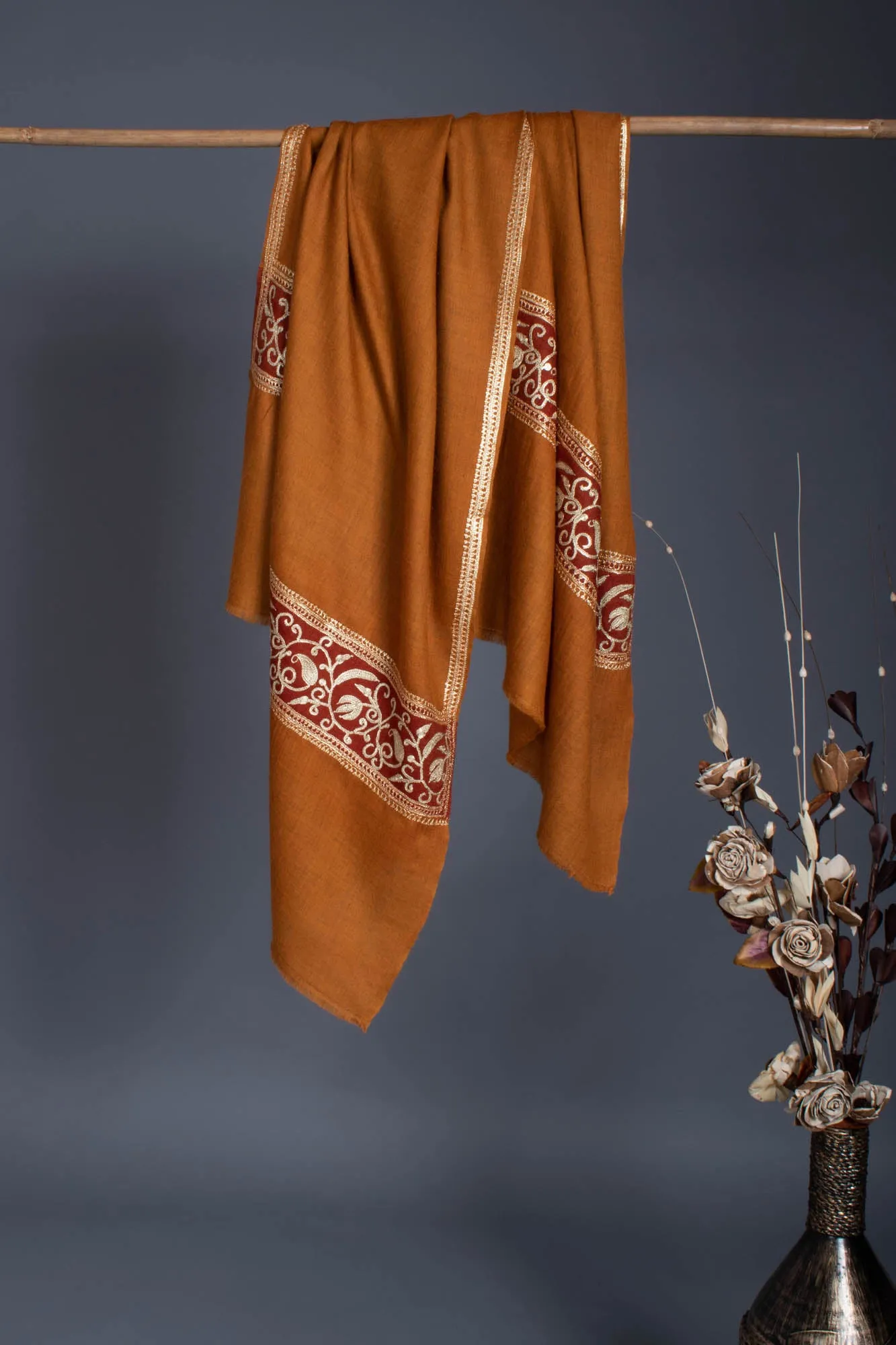 Gold Tilla Embroidered Pashmina Shawl -  BLACKPOOL