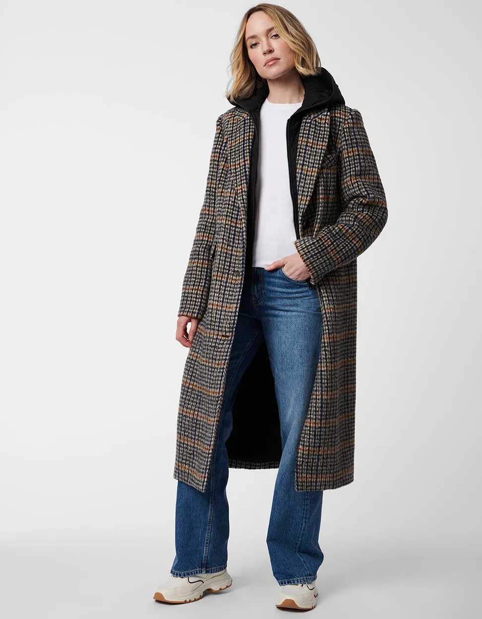 Gotham Plaid Long Wool Coat