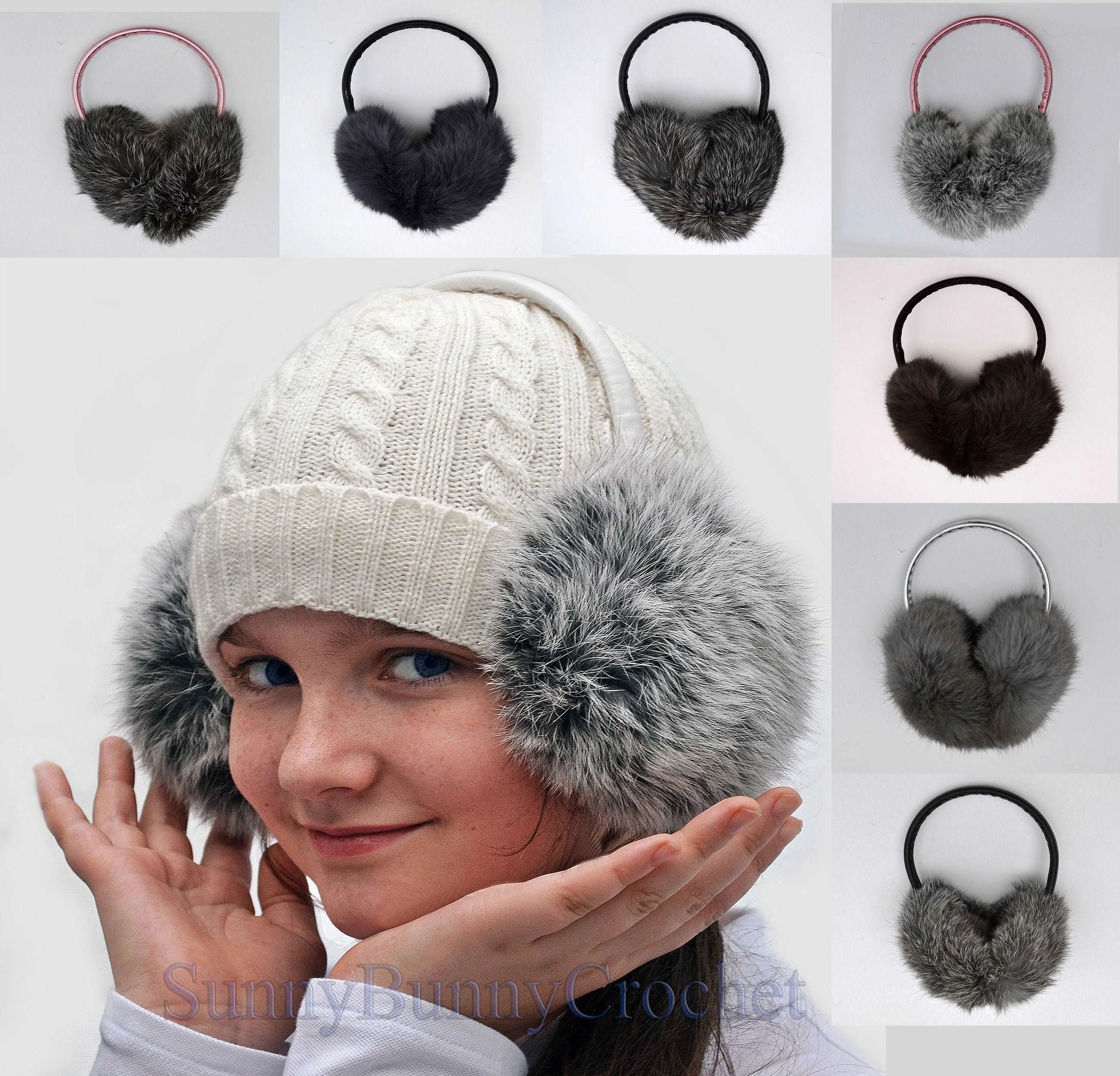 Gray Real Fur Earmuffs, Rabbit Fur Ear Warmer, Gray Earmuffs, Large Ear Muffs, Fluffy Ear Muffs, Earmuffs Women, Rabbit Fur Earmuff