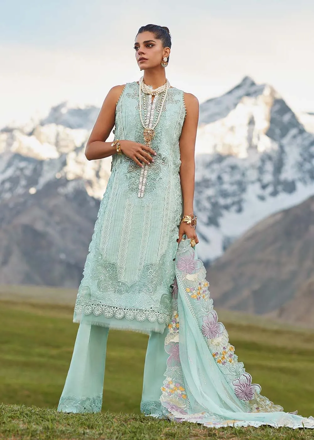 Green Lawn Suit - Saira Shakira X Crimson Luxury Lawn '23 - Pleated Perfection - D4A