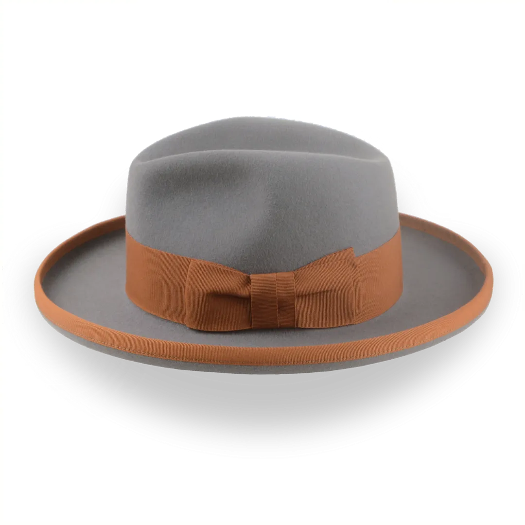 Grey Wide Brim Fedora in a Homburg Hat Style  | The Solaris