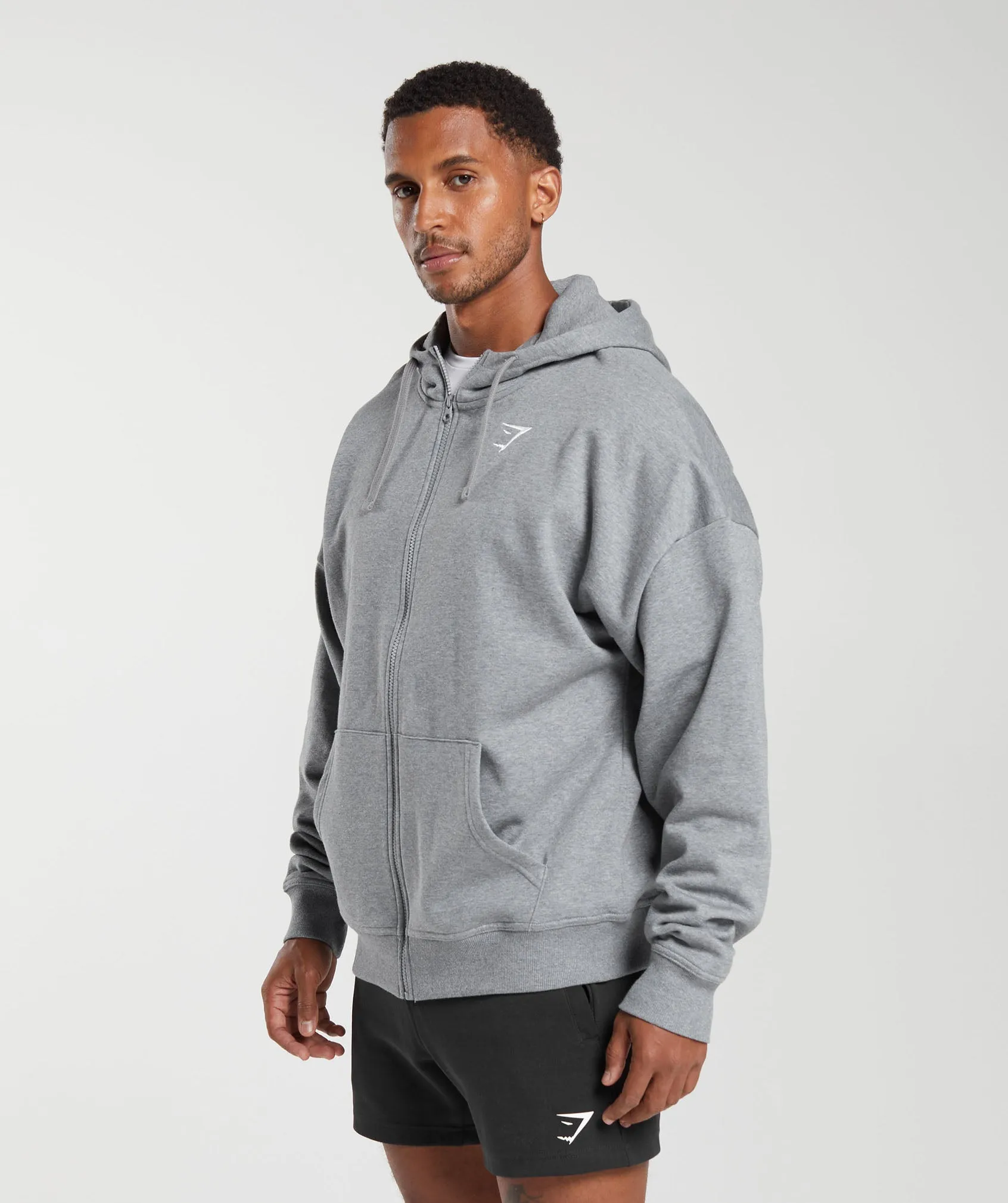 Gymshark Crest Oversized Zip Up Hoodie - Charcoal Grey Marl