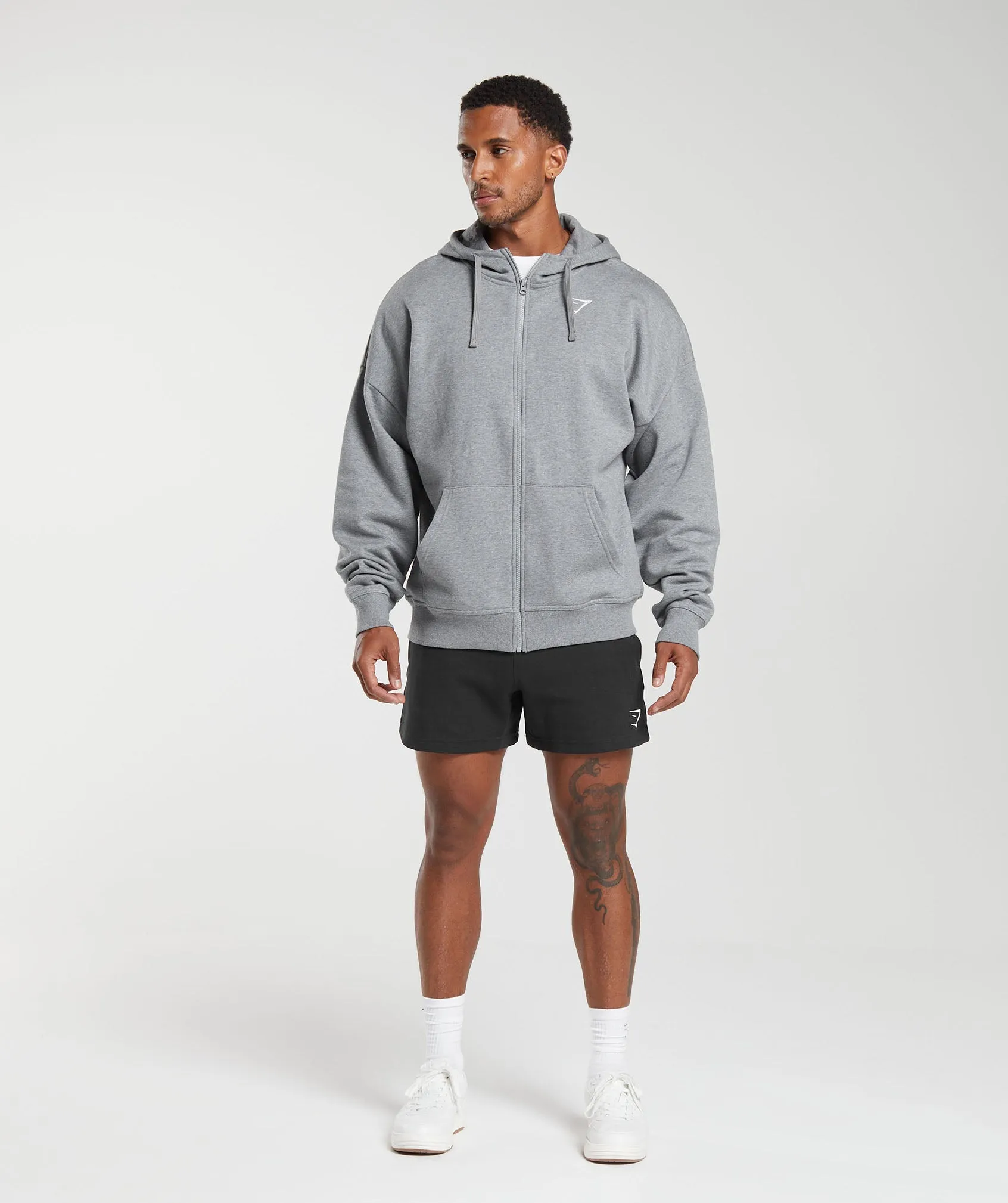 Gymshark Crest Oversized Zip Up Hoodie - Charcoal Grey Marl