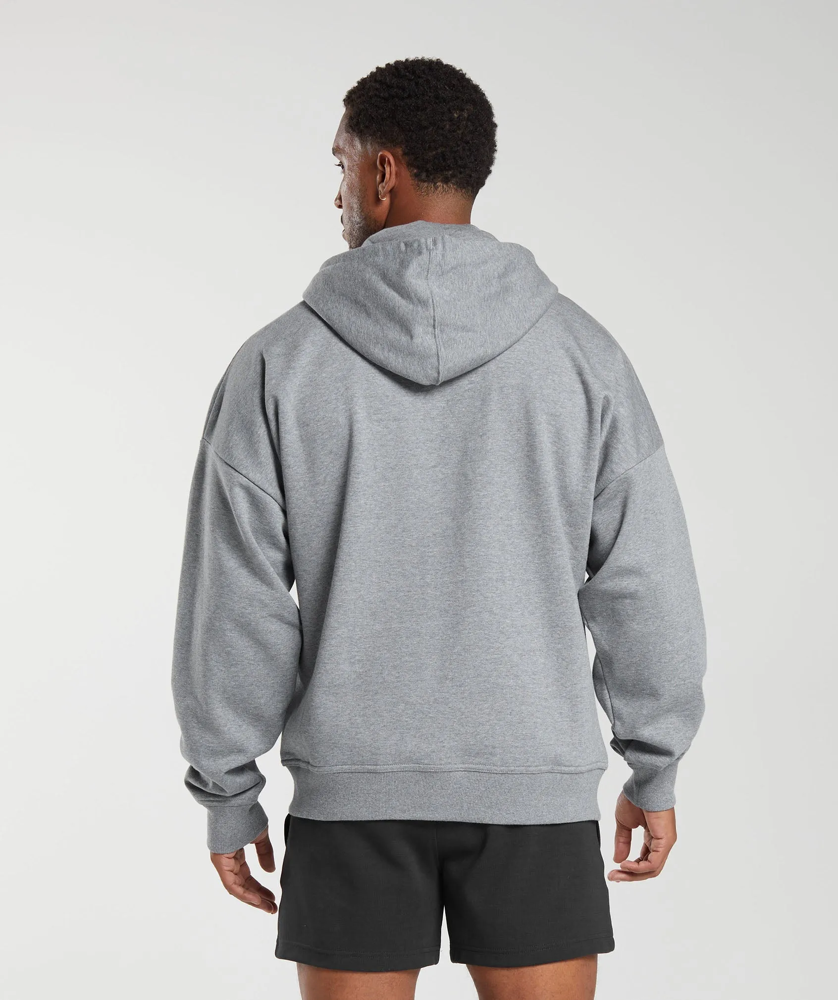 Gymshark Crest Oversized Zip Up Hoodie - Charcoal Grey Marl