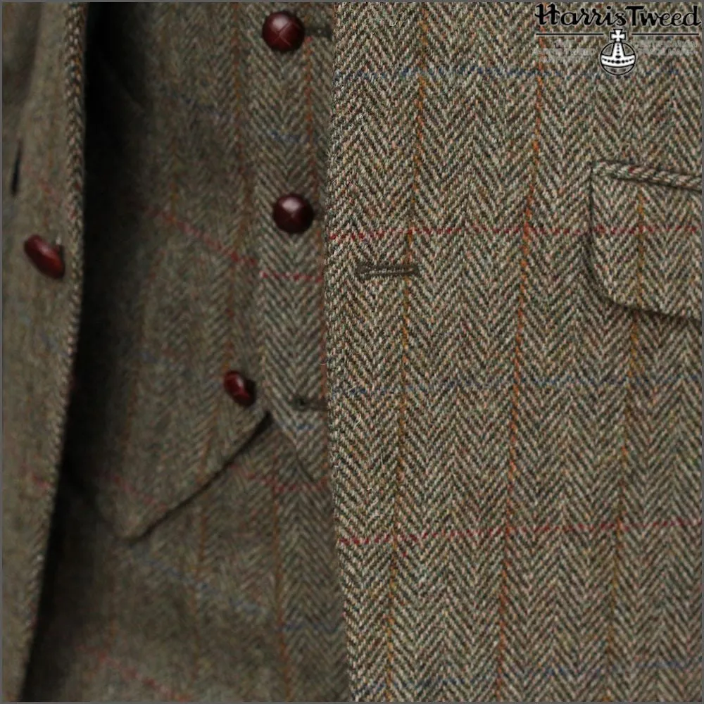 Harris Tweed Beige/Olive Herringbone 3pc Suit>