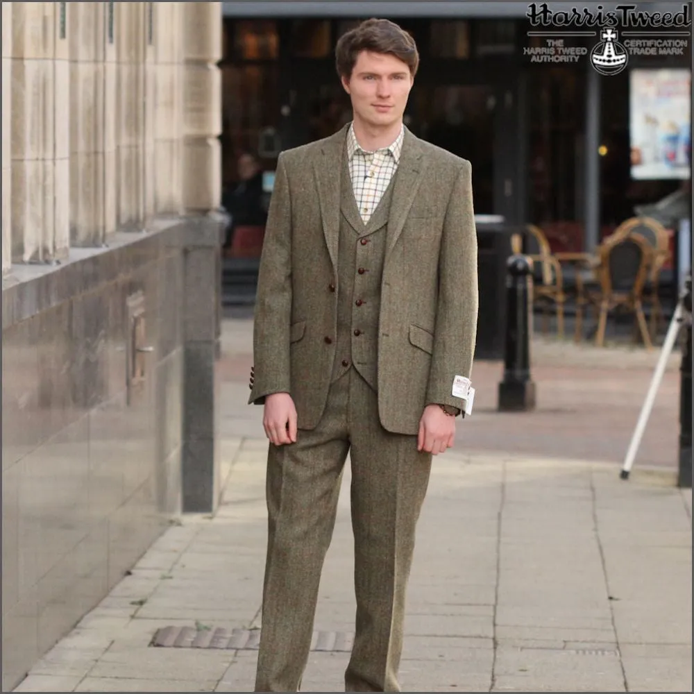 Harris Tweed Beige/Olive Herringbone 3pc Suit>