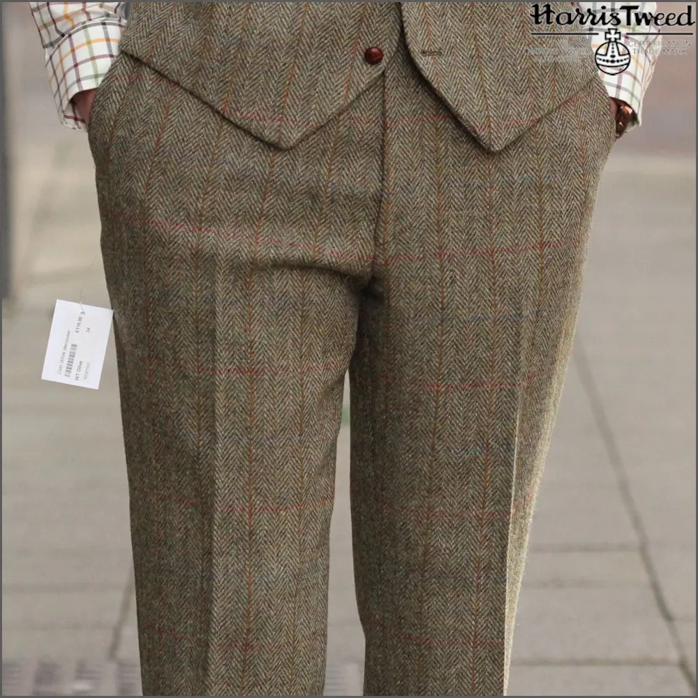 Harris Tweed Beige/Olive Herringbone 3pc Suit>