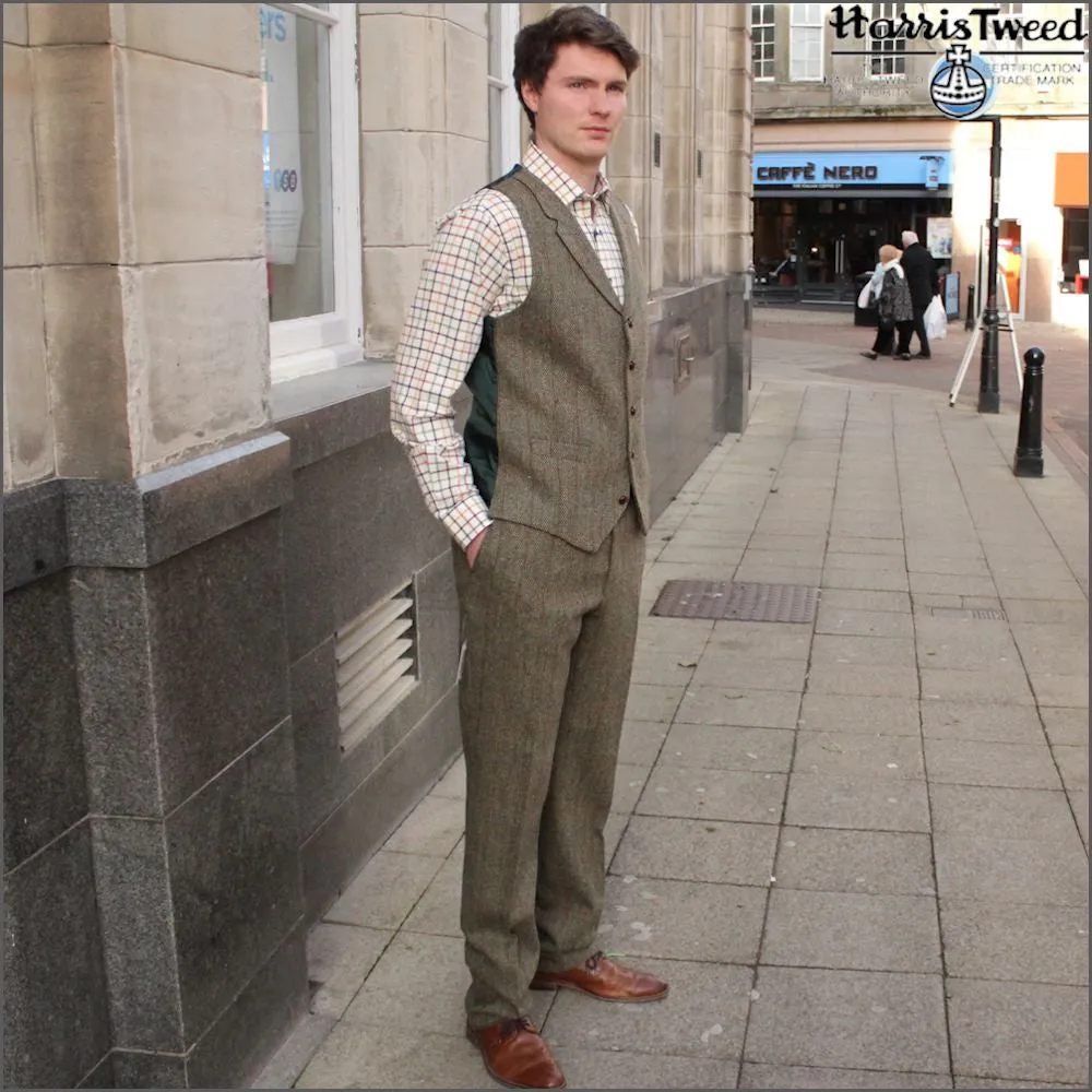 Harris Tweed Beige/Olive Herringbone 3pc Suit>