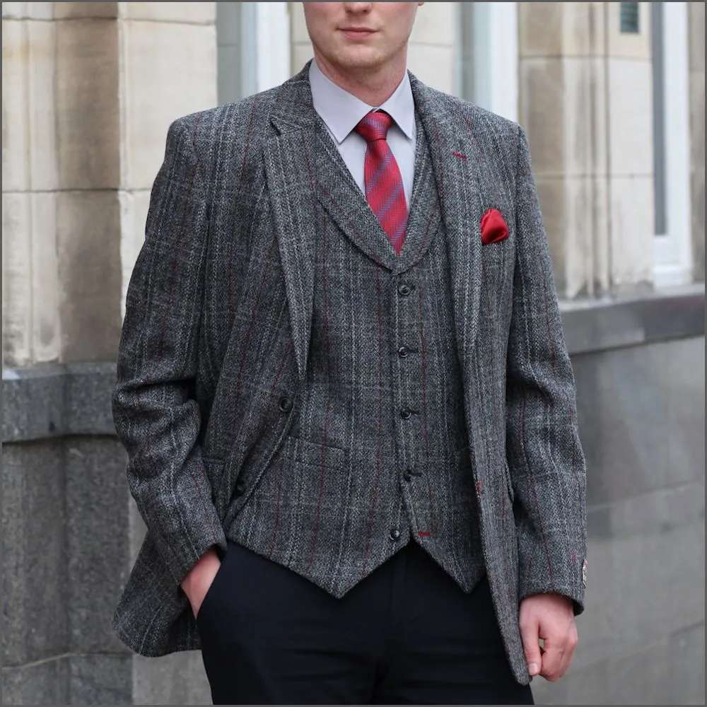 Harris Tweed Grey, Wine Check Jacket--