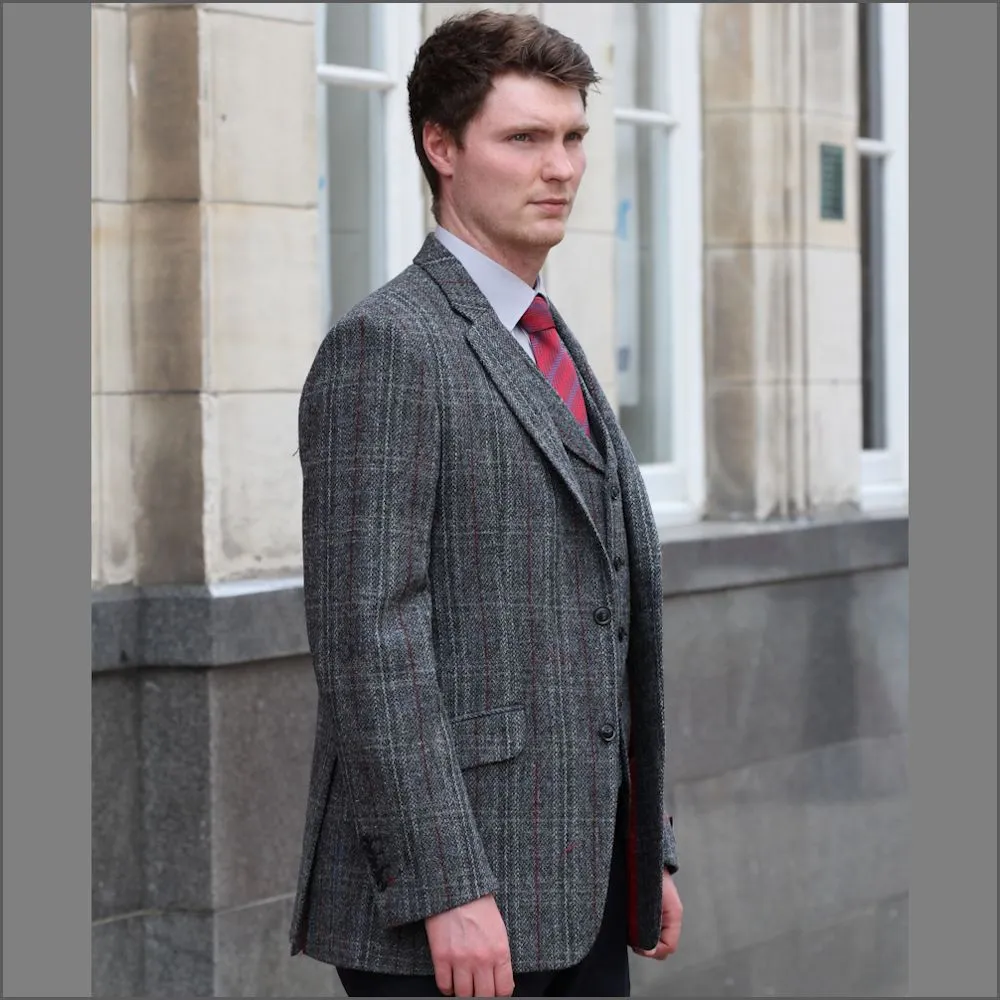 Harris Tweed Grey, Wine Check Jacket--